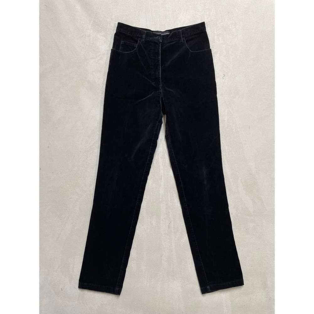 Adrienne Vittadini Womens Black Velvet Straight Leg Pants High Rise Size 10